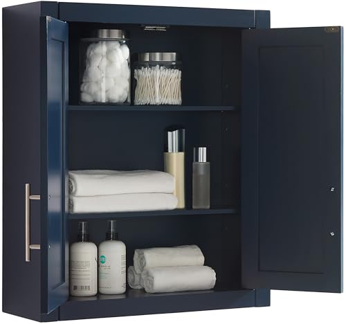 Crosley Furniture Savannah Wall Mounted Bathroom Storage Medicine Cabinet with Shelves, Navy - color: Navy, style: Wall Cabinet