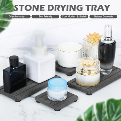 4PCS Fast Drying Diatomite Stone Soap Tray for Bathroom and Kitchen, Vanity Tray, Water Absorbing Coaster - color: Dark Gray 4stripes