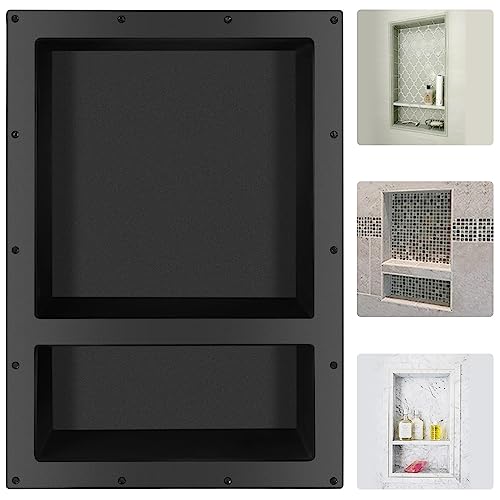 Suteck 25"x17" Shower Niche, 2-Tier Built-in Shelf Tile-Ready Storage Box | 14"x16.5" & 14"x6" Cubby | 100% Waterproof ABS | Over/Flush Mount, Vertical/Horizontal | Multi-Scene For Bathroom, Kitchen - size: 17"x25"