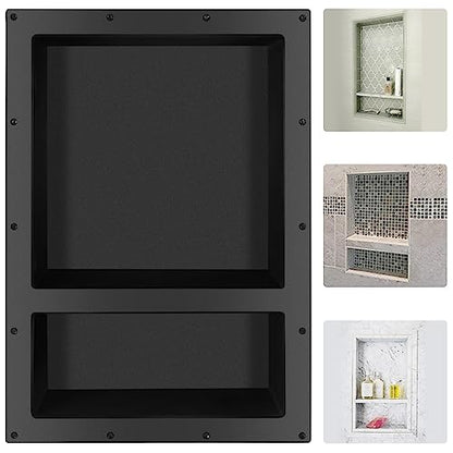 Suteck 25"x17" Shower Niche, 2-Tier Built-in Shelf Tile-Ready Storage Box | 14"x16.5" & 14"x6" Cubby | 100% Waterproof ABS | Over/Flush Mount, Vertical/Horizontal | Multi-Scene For Bathroom, Kitchen - size: 17"x25"