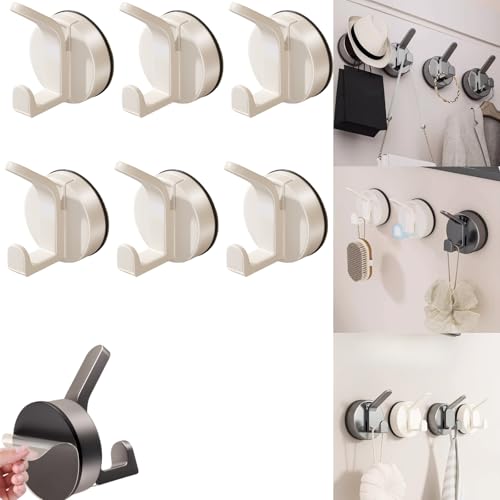 Suction Cup Hooks for Bathroom and Shower Wall - Strong Vacuum Towel Holder, Plastic Loofah and Sponge Hanger for Glass Door or Tile (Milk White, 6-Pack) - color: Milk White, size: 6 Pack
