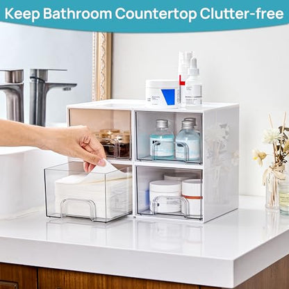 Vtopmart 4 Pack Small Stackable Storage Drawers, White | Bathroom Makeup Accessories Organizer, Plastic Bins For Desk, Vanity, Undersink, Medicine Cabinet ,Home Organization - style: 4pack-White