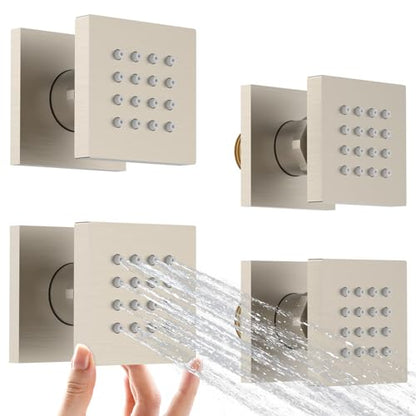 Shower Body Spray Jets with On Off Switch Adjustable Flow Showerhead Body Sprays Wall Mount Massage Spa Jet,Brushed Nickel,Flow control and 360° rotation - color: Square-Brushed Nickel