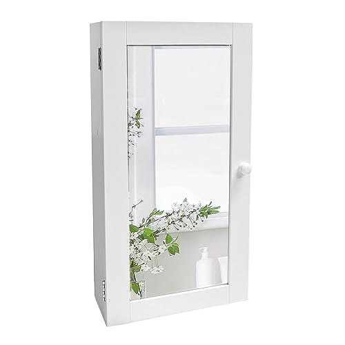 Mirrored Wall Mounted Bathroom Cabinet with Shelves, Stay Closed Magnetized Door, Compact Sylish and Functional Design, Durable and Easy to Assemble, White - style: Mirrored Wall Mounted Bathroom Cabinet