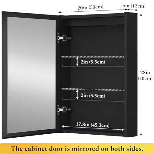 Spliceable Modular Bathroom Medicine Cabinet with Soft Close Doors with Glass on Both Sides, Reversible Wall Mounted Mirror (28" L x 20" W) - color: 20"×28" Reversible Cabinet