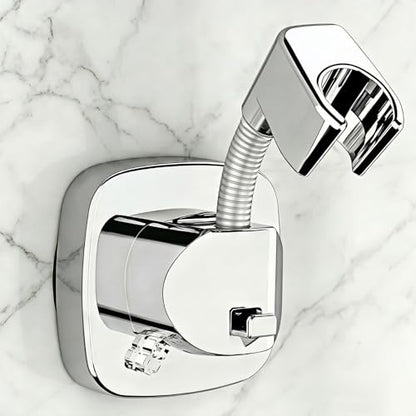 360° Swivel Shower Head Holder with Strong Suction Cup, Adjustable No Drill | Tool-free install in seconds, bathroom wall mount handheld shower bracket, removable, waterproof, 10kg built-in storage hook - color: Silver