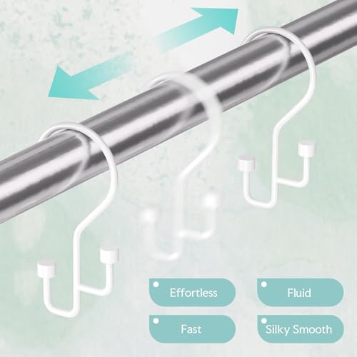 Bathway 12-Pack Double Shower Curtain Hooks, Rust-Resistant Metal Shower Curtain Rings with High-Low Design to Separate Liner & Curtain, Smooth Glide, White - color: White
