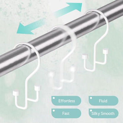 Bathway 12-Pack Double Shower Curtain Hooks, Rust-Resistant Metal Shower Curtain Rings with High-Low Design to Separate Liner & Curtain, Smooth Glide, White - color: White