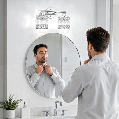 Lxybcce 2-Light Bathroom Vanity Light, 14 in Modern Crystal Bathroom Lighting Fixtures Over Mirror, E26 Hardwired Bathroom Wall Sconce, Chrome - color: Chrome, size: 14in