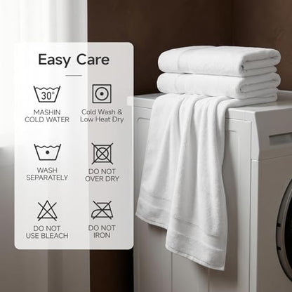 REDKISS White Bath Towels 4-Pack, 100% Cotton, Thick Plush & Highly Absorbent, 27.5" x 55" for Bathroom Spa & Home - color: White