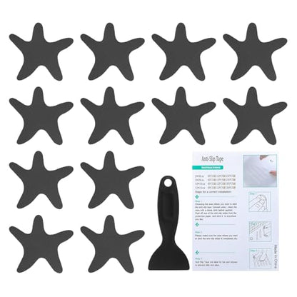 PATIKIL Bathtub Non Slip Stickers 3.86x3.86 Inch, 12 Pack Starfish Safety Shower Floor Anti Slip Stickers with Adhesive Decals Scraper for Bath Tub Shower Floor Stair, Black - color: Black