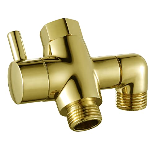 Brass Shower Diverter Valve for Handheld Shower Head and Fixed Spray Head G1/2 3 Way Universal Bathroom System Component Replacement Part, Polished Gold - color: Polished Gold