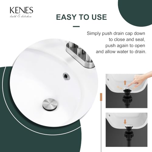 KENES Brushed Nickel Bathroom Sink Drain Pop Up Sink Drain with Overflow | Bathroom Vanity Sink Drain Assembly, Built-in Anti-Clogging Strainer, Plastic Pop Up Drain for Bathroom Vanity Lavatory Sink
