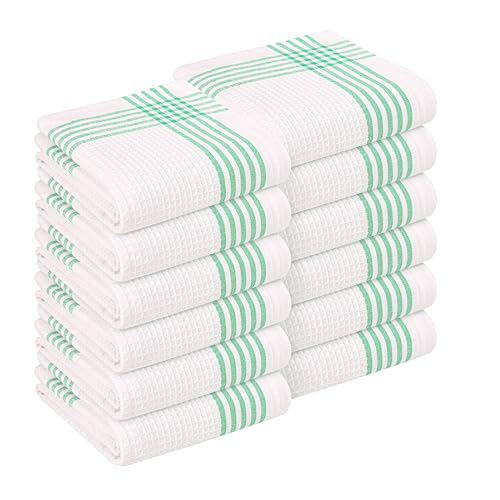 Dark Green Waffle Weave Kitchen Towels 12 Pack, 100% Cotton, 16x26 Inch, Ultra Absorbent, Quick Dry Dishcloths, Durable & Reusable Dish Towels for Home and Kitchen, Machine Washable - color: Dark Green, White, style: 12 Pack