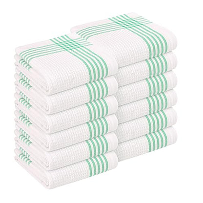 Dark Green Waffle Weave Kitchen Towels 12 Pack, 100% Cotton, 16x26 Inch, Ultra Absorbent, Quick Dry Dishcloths, Durable & Reusable Dish Towels for Home and Kitchen, Machine Washable - color: Dark Green, White, style: 12 Pack