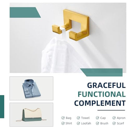 Angle Simple Bathroom Hand Towel Holder, Towel Coat Hook, Brushed Dark Gold | Deep Gold Tone, Solid 304 Stainless Steel, Double Hook for Robe Bath Sponge Bag, Tidy Shower Kitchen Laundry RV, Wall Mount - color: Brushed Dark Gold