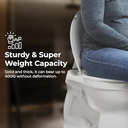 GenieBidet Elongated Soft Close Toilet Seat, Noiseless Toilet Cover Seat & Toilet Lids, Toilet Seat Elongated Mounting Tools & Attachments Included, White - style: ELONGATED TOILET SEAT