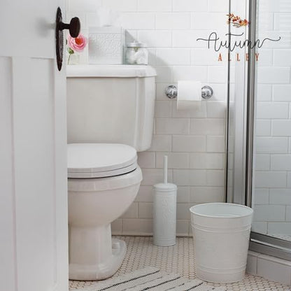 Autumn Alley White Toilet Brush and Holder Bathroom Accessories, Bathroom Toilet Brush for Modern Bathroom Decor, Standing Farmhouse Toilet Bowl Brush with Holder, White Bathroom Decor Sets