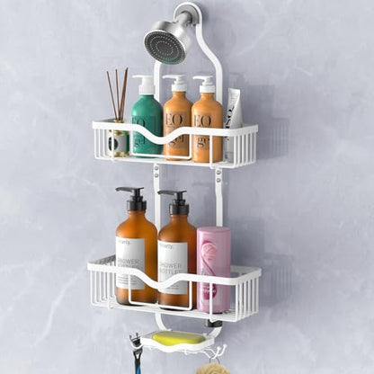 Shower Caddy Hanging, Bathroom Shower Rack, Bathroom Organizer with Soap Dish, Over The Showerhead Caddy with Hooks for Razor/Sponge, Soft White (Assembly Required) - color: Soft White