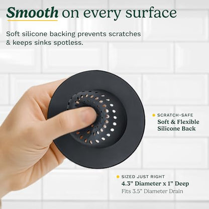 Cuisinart Stainless Steel Kitchen Sink Drain Strainer, 2-Pack, 4.35" | Fits standard 3.5in drains, silicone base and mesh, scratch-safe on steel or porcelain, enamel-coated to resist rust - color: Black