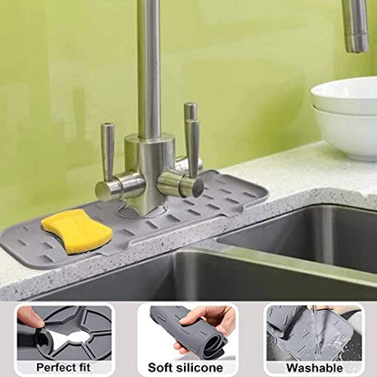 Silicone Faucet Sink Mat Sink Splash Guard, Sink Drain Pad Behind Faucet, Bathroom Drip Protector Splashback Countertop Protection Faucet Handle drip Catcher (Grey 2pcs) - color: Grey 2pcs