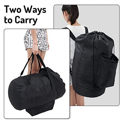 Seiritex Laundry Backpack Bag, Dirty Clothes Travel Laundry Bag with Shoulder Straps for College Dorm (Black) - color: Black