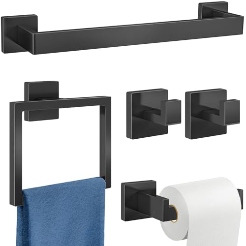 Gypie 5-Piece Bathroom Hardware Accessories Set, Towel Racks for Bathroom Wall Mounted Stainless Steel, Matte Black Towel Bar Set 16In - color: Black 5 Piece, size: 16 Inch
