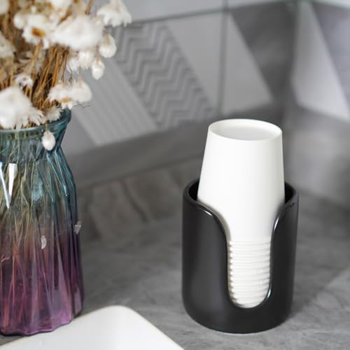 Ceramic Bathroom Cup Dispenser, 3 oz 4 oz Disposable Cups Holder, Small Mouthwash Cup Dispenser (Black) - color: Black