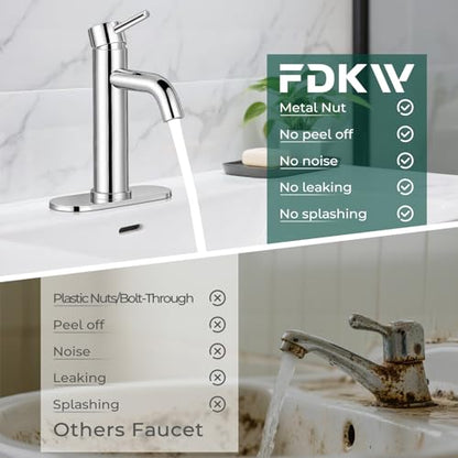 Bathroom Faucet, Single Handle Vanity Sink Faucet, Chrome | Chrome, for 1/3-Hole, Stainless Steel, Ceramic Cartridge, Pop-Up Drain, Deck Plate, For Vanity Powder Laundry - color: Chrome