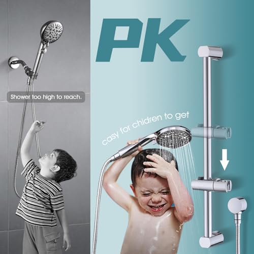 Hand Shower with Slide Bar, High Pressure 10 Setting Handheld Shower Head, Adjustable Height 24" Slide Bar, Wall Supply Elbow and 6.6ft Extra Long Shower Hose - Chrome - color: Chrome