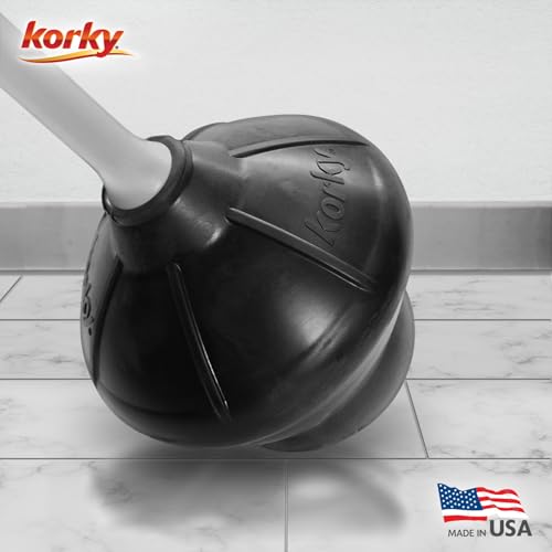 Korky Gray Toilet Plunger and Holder – Fast Clog Removal - Made in USA - color: Gray