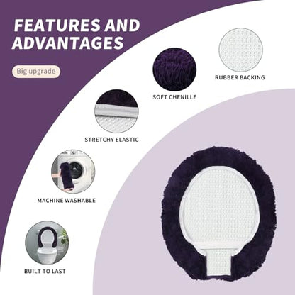 Soft Microfiber Toilet Lid Cover 17.5" x 15" Machine Washable | Solid Toilet Seat Cover Adjustable Rubber Backing Fits Most 16 -17.5" L x 14-16" W Round Oblong and Elongated Toilet Seat - color: Dark Purple