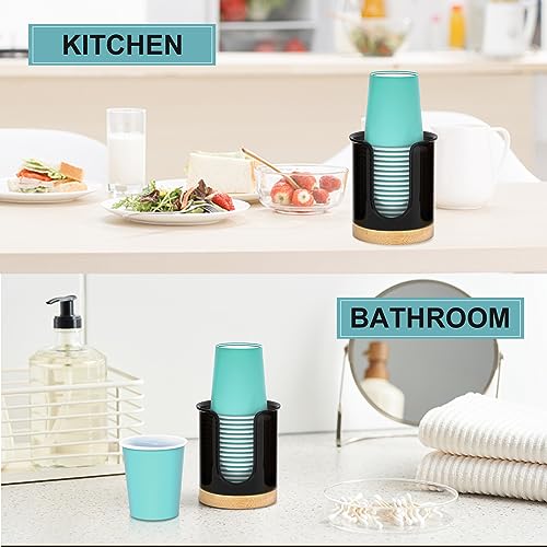 2 Pack Paper Cup Dispenser - Holds 3 oz Mouthwash Cups - Ideal for Bathroom Vanity Countertops (Black) - color: Black/Bamboo, size: 3 OZ