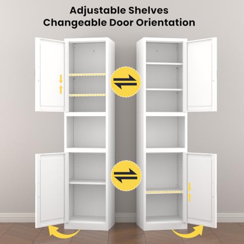 67" Metal Bathroom Storage Cabinet, White | Tall Narrow Design, 2 Doors & 6 Shelves, Slim Skinny Cabinet, Multi-Room Use - color: White