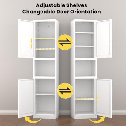67" Metal Bathroom Storage Cabinet, White | Tall Narrow Design, 2 Doors & 6 Shelves, Slim Skinny Cabinet, Multi-Room Use - color: White
