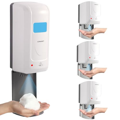 Touchless Automatic Foaming Hand Soap Dispenser Wall Mount, Motion Sensor Foam Liquid Refill Bottle Sanitizer Dispensing for Bathroom Kitchen Home Farmhouse Station - color: 1305-white