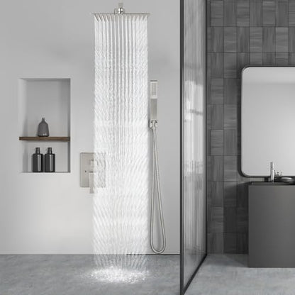 Aolemi Shower Faucet Set with Handheld Brushed Nickel 12 Inch Head | Pressure Balance Shower Valve and Trim Kit,SUS304 Rain Head and Handle System,All Metal,Wall Mount,Bathroom,Handheld Spray - color: Nickel, size: 12 Inch Wall Mount Shower Head