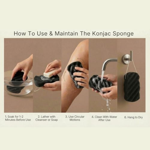 Korean Exfoliating Hemp Glove & Konjac Body Sponge Set. Deep Exfoliating Soft Body Scrubber Glove & Konjac Body Sponge, Dead Skin Remover for Keratosis Pilaris, 100% Vegan