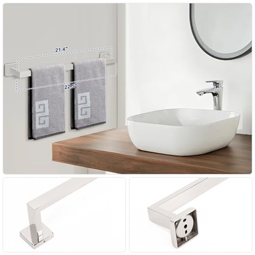 NearMoon 5 Pieces Bathroom Hardware Set 304 Stainless Steel, Square Towel Rack Kit - 24" Towel Rod + Towel Ring + Toilet Paper Holder + 2 Robe Hooks, Wall Mounted Bath Accessories (Chrome Finish) - color: Chrome Finish