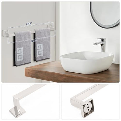 NearMoon 5 Pieces Bathroom Hardware Set 304 Stainless Steel, Square Towel Rack Kit - 24" Towel Rod + Towel Ring + Toilet Paper Holder + 2 Robe Hooks, Wall Mounted Bath Accessories (Chrome Finish) - color: Chrome Finish