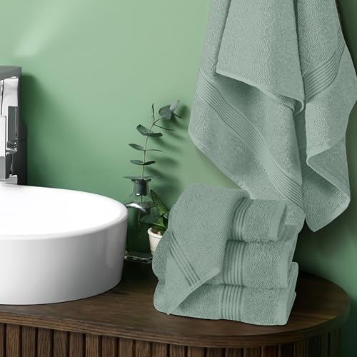 Ultra Soft 6 Pack Cotton Towel Set, Contains 2 Bath Towels 28x55 inch, 2 Hand Towels 16x24 inch & 2 Wash Coths 12x12 inch, Ideal Everyday use, Compact & Lightweight - Jade - color: Jade