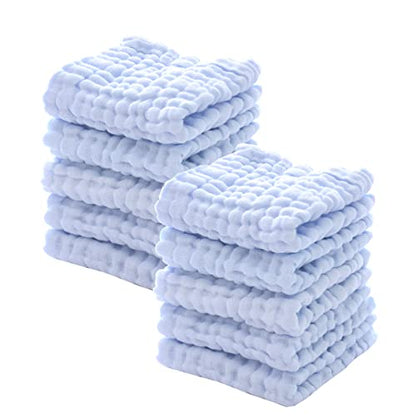 Baby Washcloths - Natural Cotton Baby Wipes - Soft Newborn Face Towel for Sensitive Skin - 10 Pack, 12x12 inches - color: Blue