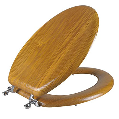 Angel Shield Durable Wood Veneer Natural Toilet Seat Metal Hinged Easy Clean Anti-scratch American Standard(Elongated,Oak) - color: Oak, size: Elongated-18.5”