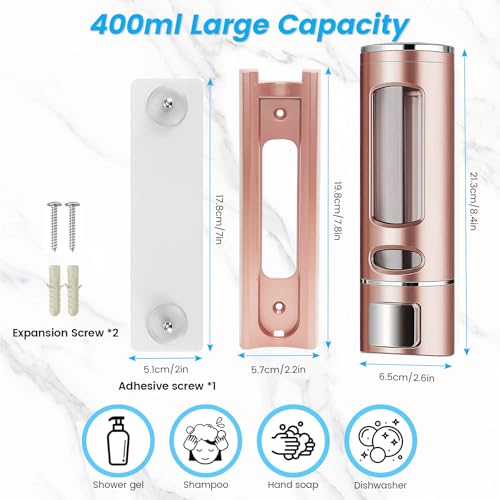 Single Wall Mounted Hand Soap Dispenser, 13.5oz/400ml Pink Bathroom Shower Dispenser Refillable Liquid Lotion Soap Dispenser for Bathroom Kitchen Hotel (Pink) - color: Pink