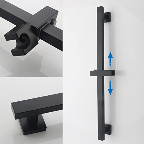 Bathroom Shower Slide Bar, Adjustable Handheld Shower Holder Wall Mount Shower Bar Stainless Steel, Matte Black Square Slide Bar - color: Matte Black