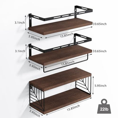 Fixwal Wall Mounted Bathroom Shelves Over Toilet (3+1 Dark Brown) | Wall Shelf with Basket Storage , Towel Bar, Solid Wood, 22Lb Capacity, Easy DIY Install - color: 6-dark Brown