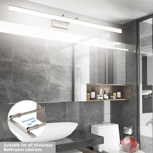 Aipsun 48inch Brushed Nickel Bathroom Llight Fixtures LED Vanity Light Adjustable Modern Vanity Lights Over Mirror Rotatable Lighting 5500K - color: Brushed Nickel, size: 47.2 in