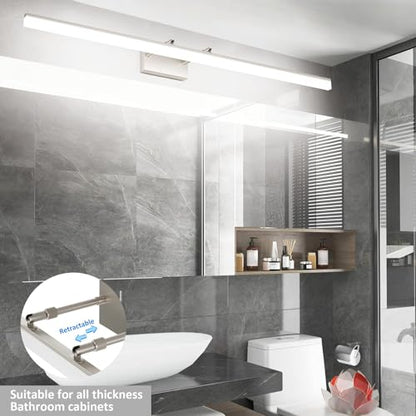 Aipsun 48inch Brushed Nickel Bathroom Llight Fixtures LED Vanity Light Adjustable Modern Vanity Lights Over Mirror Rotatable Lighting 5500K - color: Brushed Nickel, size: 47.2 in