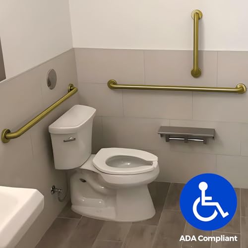 Stardrix 18-Inch ADA Compliant Grab Bar, 1.5" Diameter, Concealed Mounting Flanges, Handicap Friendly, Commercial & Residential Bathrooms, Brushed Gold Stainless Steel - color: Brushed Gold, size: 18"