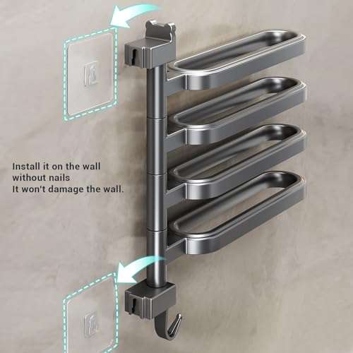 Emoshayoga Swivel Towel Rack High Strength ABS Multi Arm Towel Bar Wall Mounted for Bathroom Black 180 Degree Rotating 5 Units (4 Rods) - color: 4 Rods